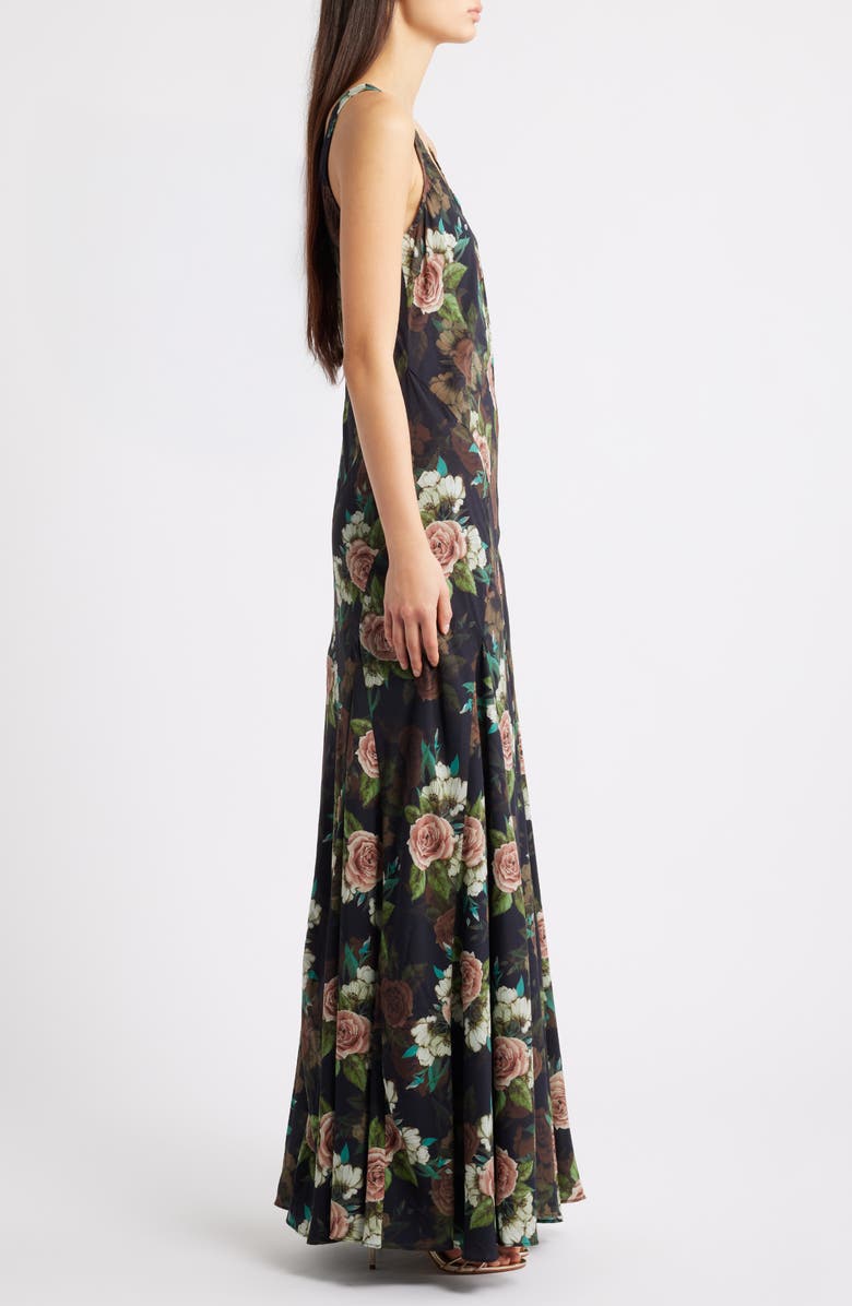 Lulus Helena Floral Maxi Cocktail Slipdress, Alternate, color, Black Floral