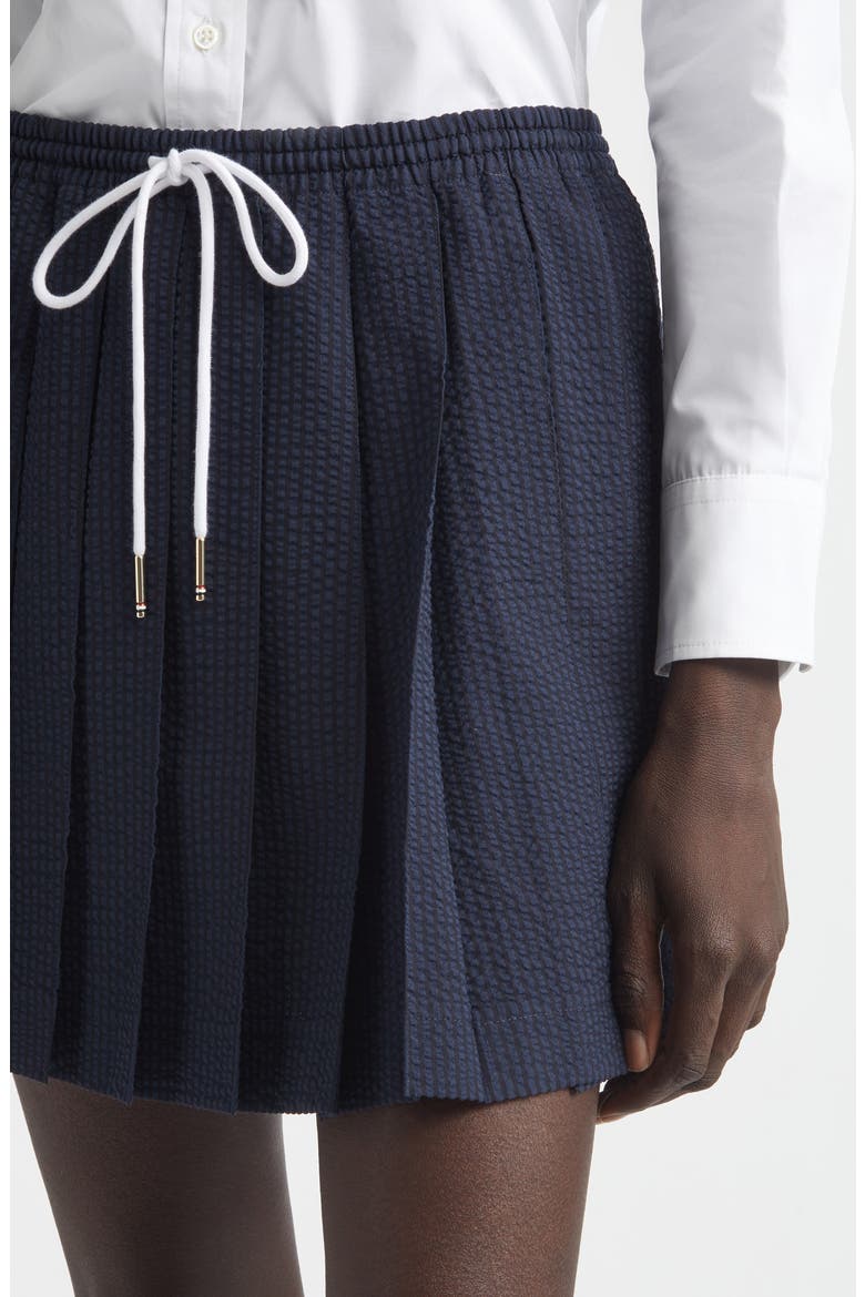 Pleated Wool Seersucker Miniskirt, Alternate, color, NAVY