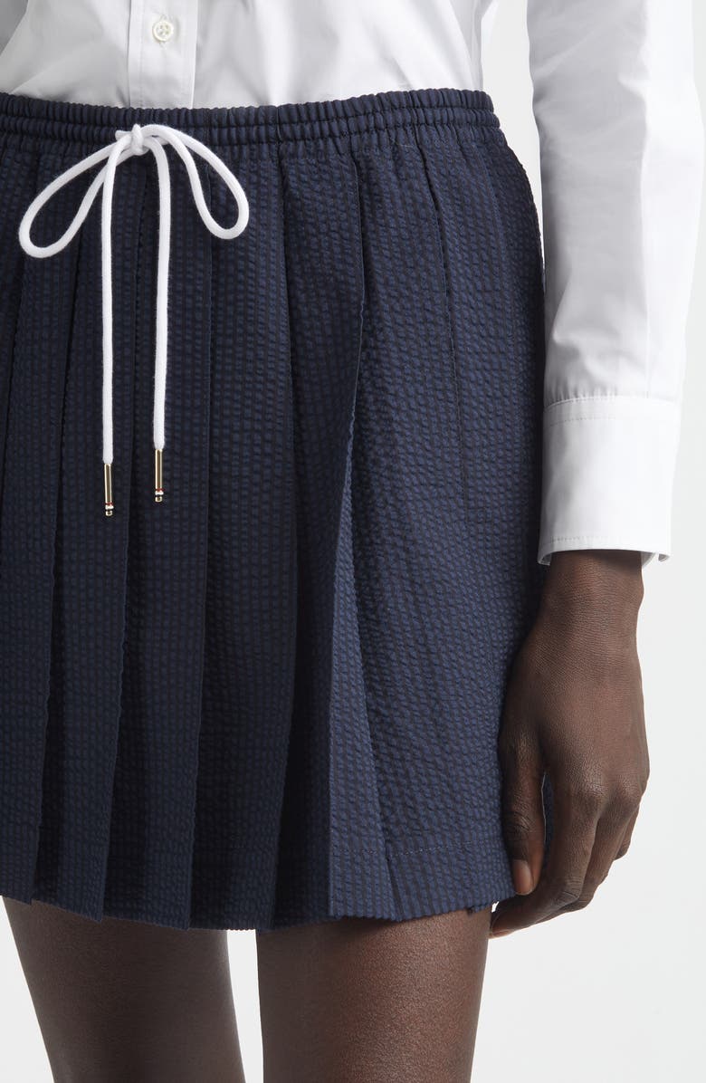 Thom Browne Pleated Wool Seersucker Miniskirt, Alternate, color, Navy