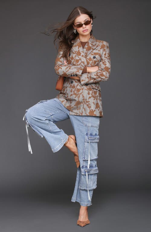Avec Les Filles Plaid Floral Embroidered Blazer In Neutral