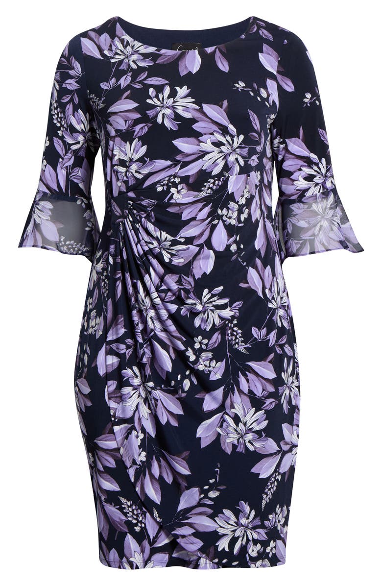 Connected Apparel Bell Sleeve Faux Wrap Dress, Alternate, color, Lilac