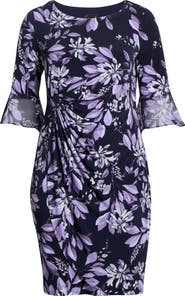 Connected Apparel Bell Sleeve Faux Wrap Dress
