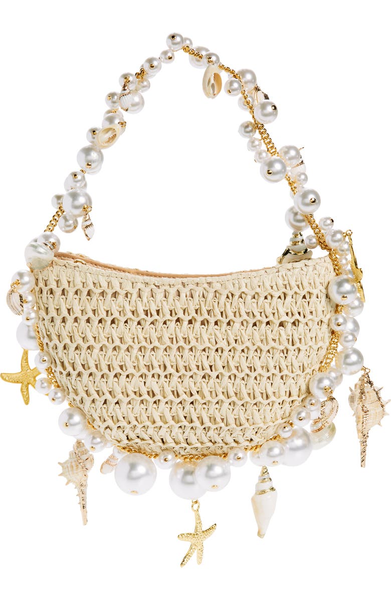 L’alingi Cluster Shell Imitation Pearl Raffia Shoulder Bag, Main, color,