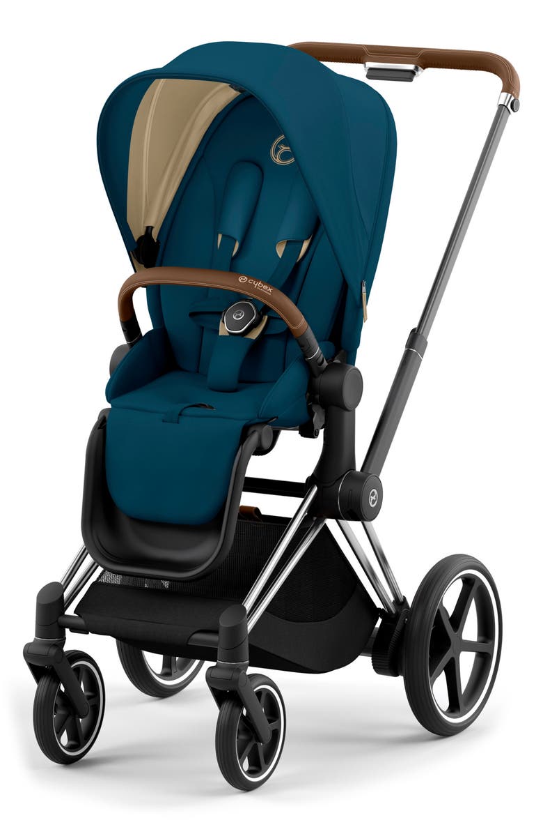 CYBEX e-PRIAM 2 Electronic Smart Stroller with Chrome/Brown Frame, Main, color, Mountain Blue