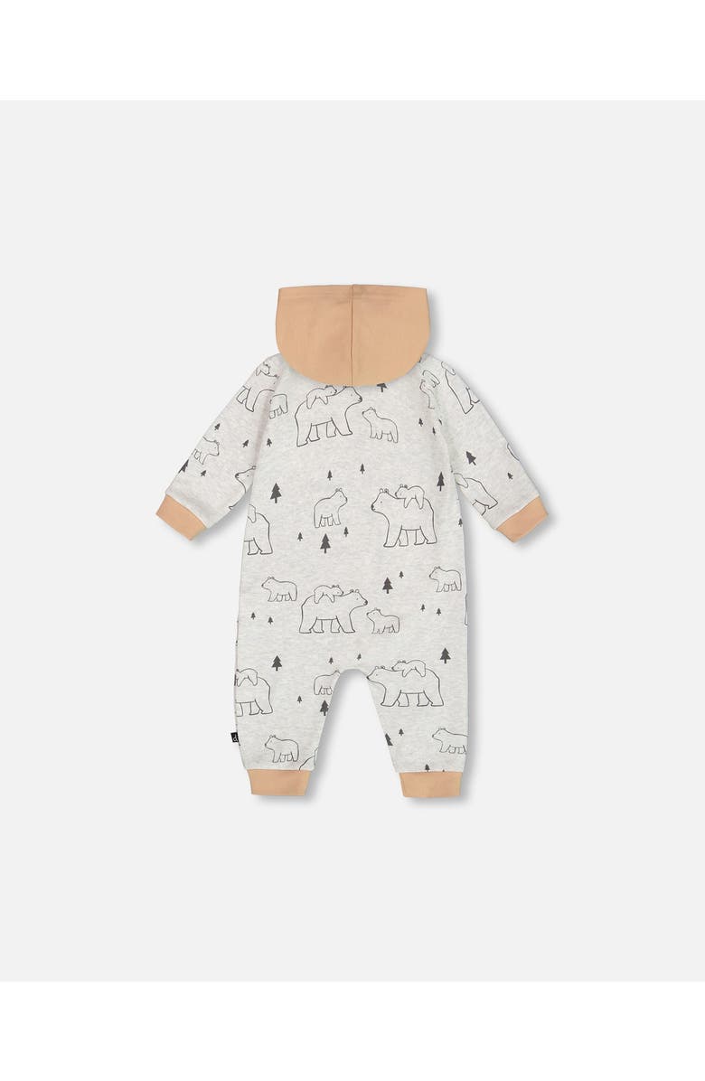 Deux par Deux Baby Boy's Organic Cotton Hooded Jumpsuit Gray Mix Printed Bears, Alternate, color, 