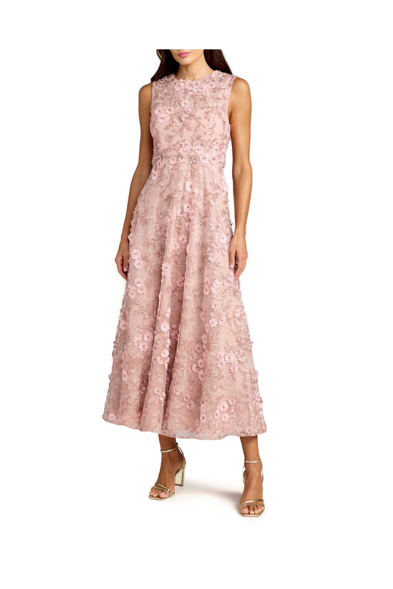 Floral Embroidered High Neck Midi Dress, Main, color, Rose