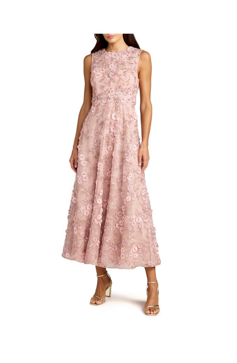 Mac Duggal Floral Embroidered High Neck Midi Dress, Main, color, Rose