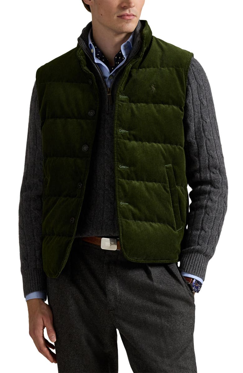 Polo Ralph Lauren 12 Wale Corduroy Down Puffer Vest, Main, color, Country Olive X