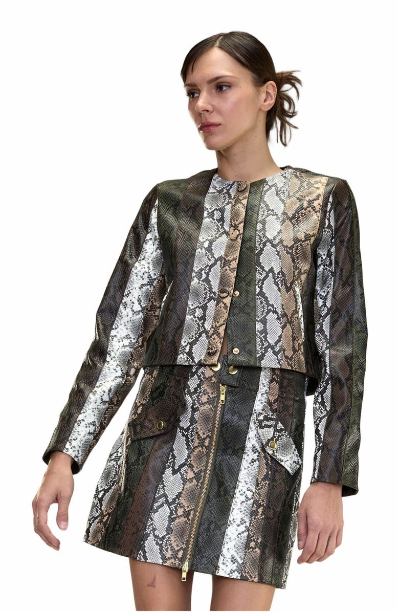 Cynthia Rowley Snake-Embossed Vegan Leather Cropped Jacket, Alternate, color,