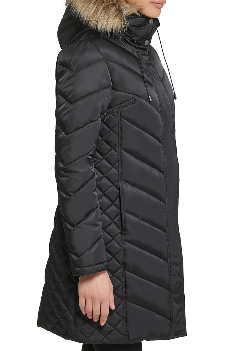 Kenneth Cole New York Faux Fur Trim Longline Puffer Jacket, Alternate, color, 