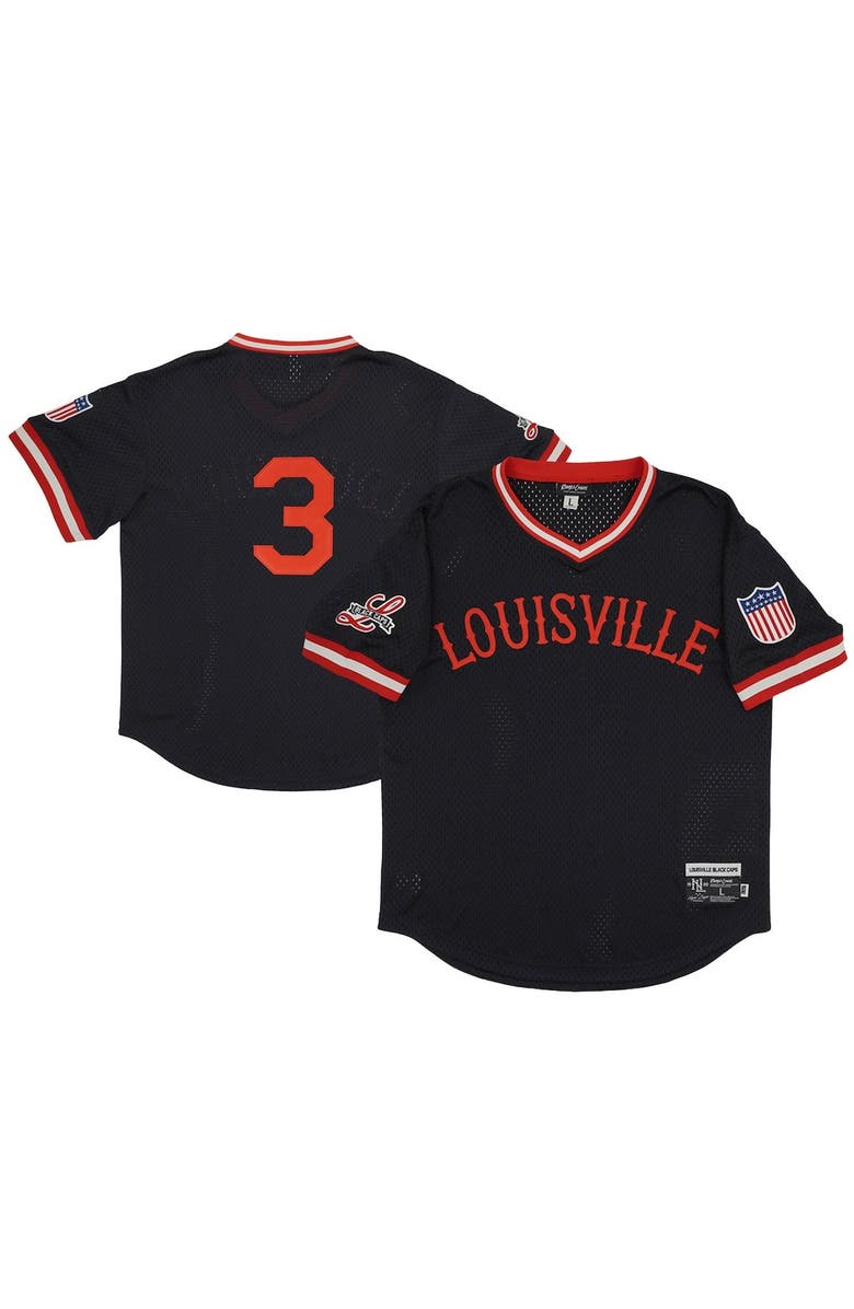 RINGS & CRWNS Men's Rings & Crwns #3 Black Louisville Black Caps Mesh Replica V-Neck Jersey, Main, color, Black