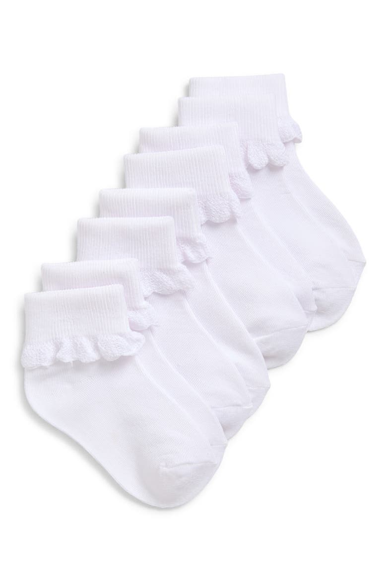 Kids' 4-Pack Scallop Cuff Ankle Socks, Main, color, WHITE