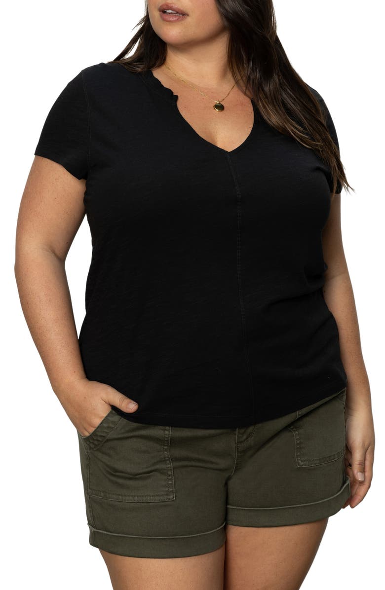 Sanctuary The New Girl Split Neck Cotton T-Shirt, Main, color, 