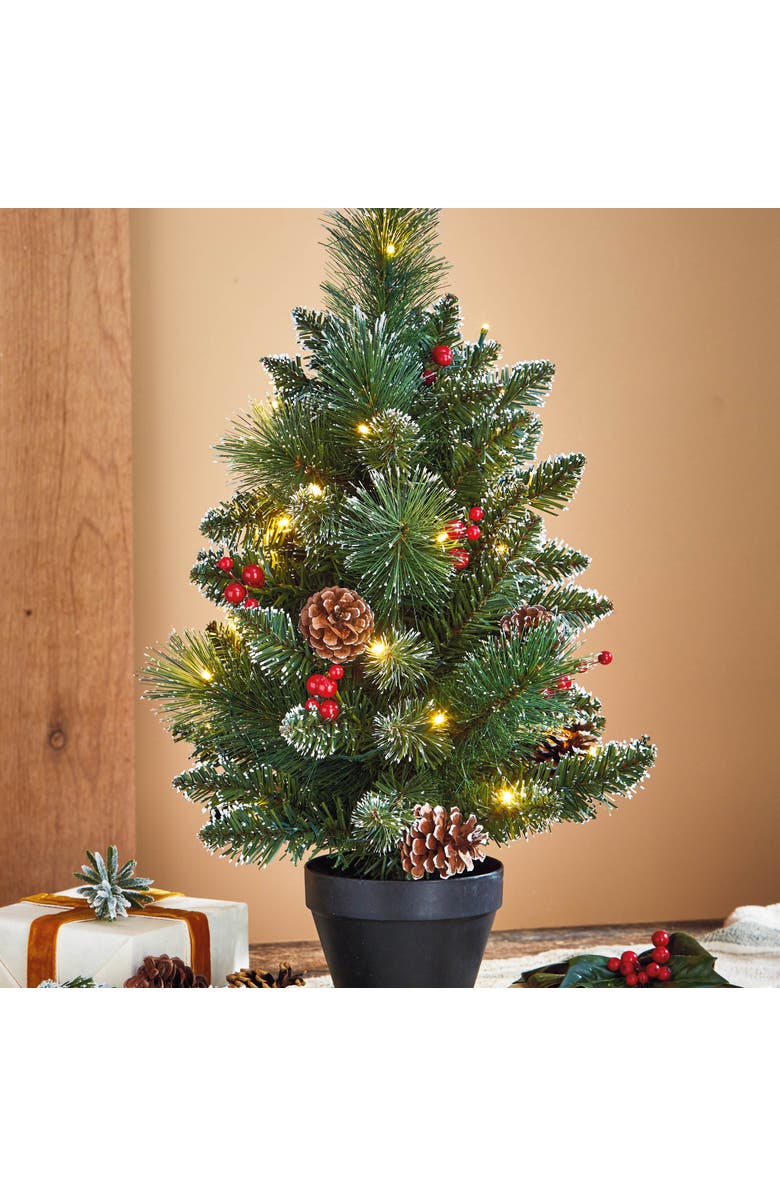 tag Pre Lit Winter Pine Tree LED Holiday Sculpture Green Decor, Alternate, color, Green