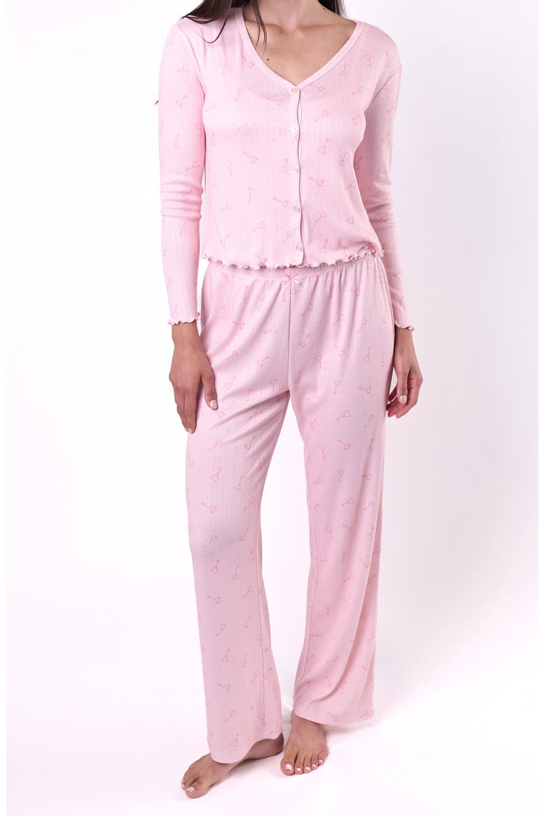 Fern 3-Piece Sparkle Pointelle Pajamas, Alternate, color, PINK