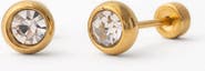 Pip Pop Round Diamond Long Post Hypoallergenic Flatback Stud Earrings