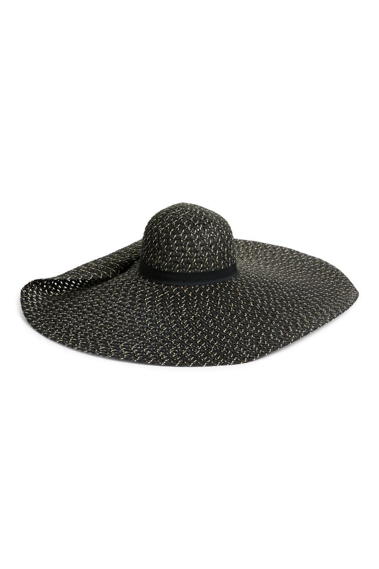Floppy Straw Hat, Main, color, BLACK COMBO