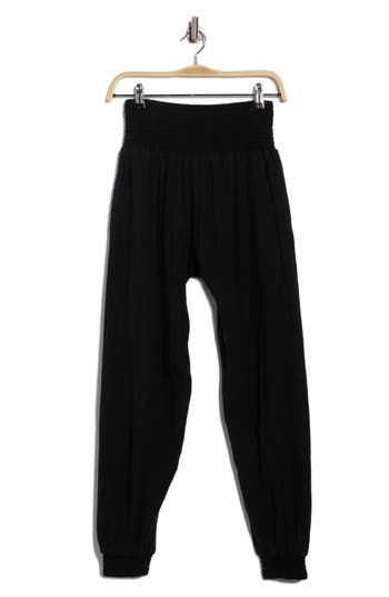 Vitamin A ® Nya Smocked Linen & Organic Cotton Blend Beach Cover-up Pants In Black