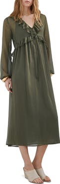 MANGO Ruffle Trim Long Sleeve Maxi Dress