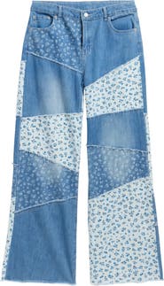 Tractr Kids' Patchwork Wide Leg Jeans