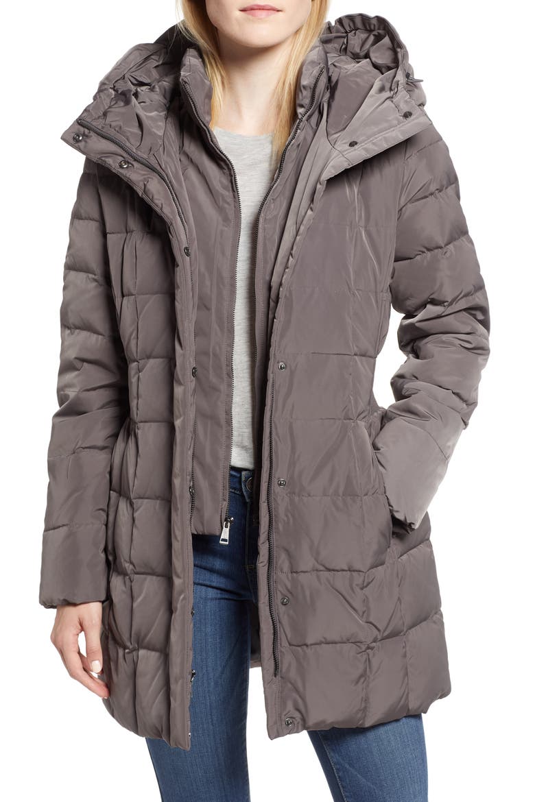Cole Haan Hooded Down & Feather Jacket, Main, color, CARBON