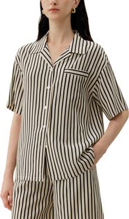 Lilysilk Women's Striped Silk Cuban Collar Shirt