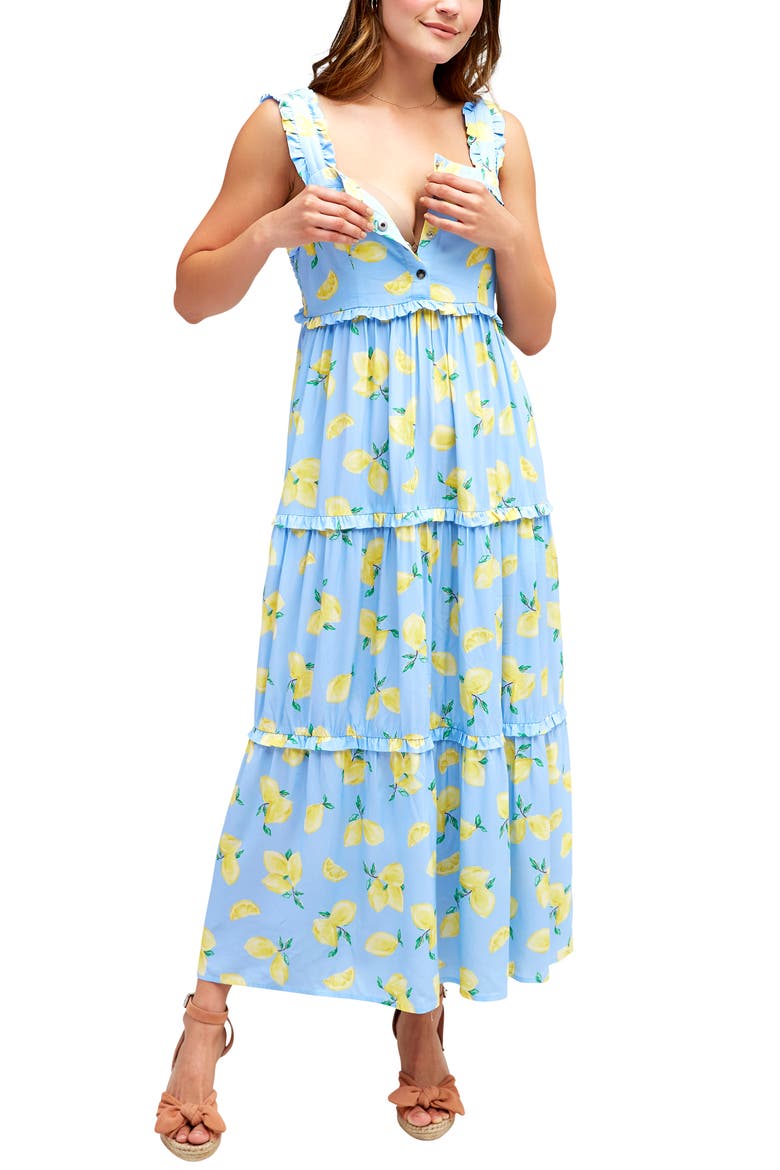 Emma Maternity/Nursing Midi Sundress, Alternate, color, LEMON PRINT