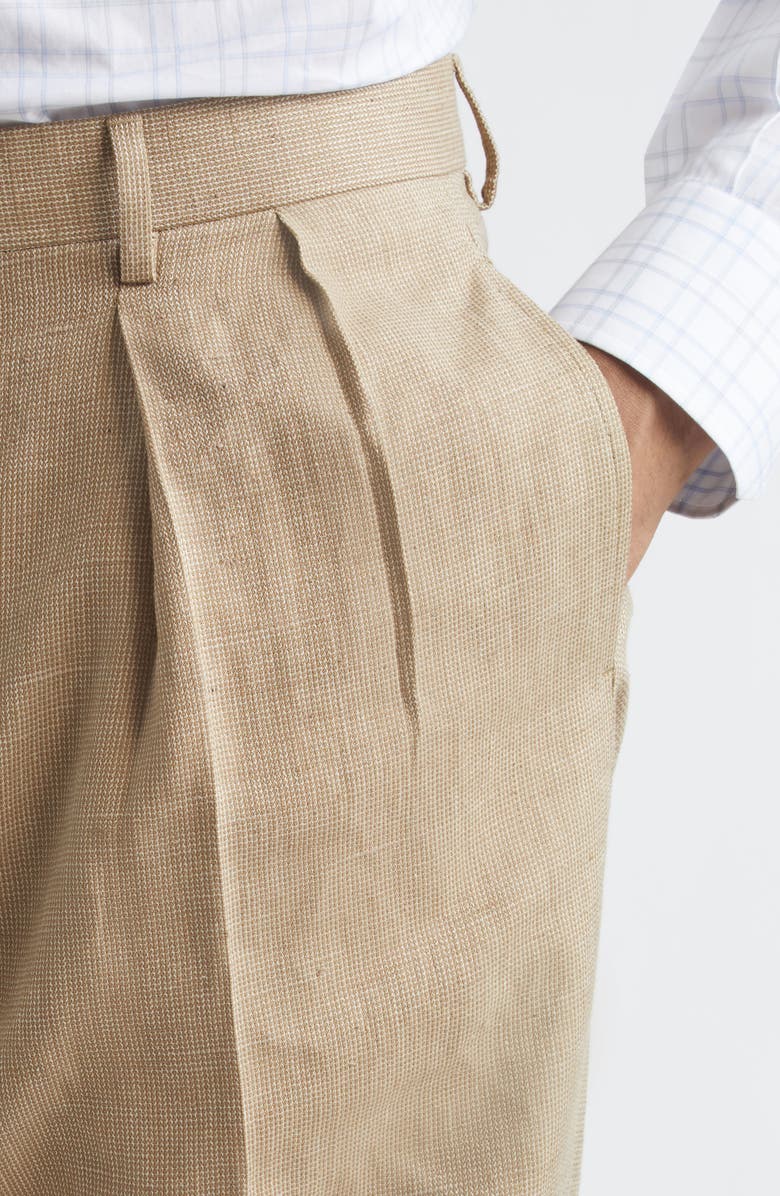 Ralph Lauren Purple Label Glenn Pleat Front Herringbone Trousers, Alternate, color, Khaki Multi