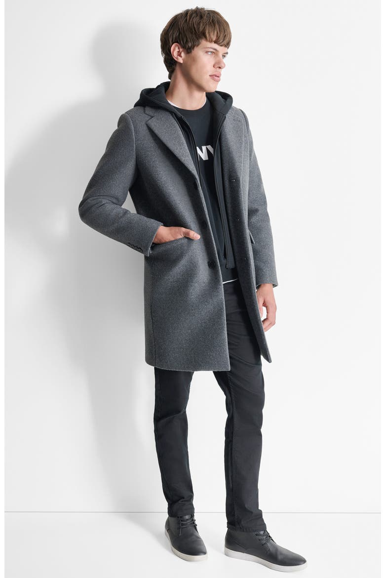 Water Resistant Felted Coat with Hooded Bib, Alternate, color, CHARCOAL