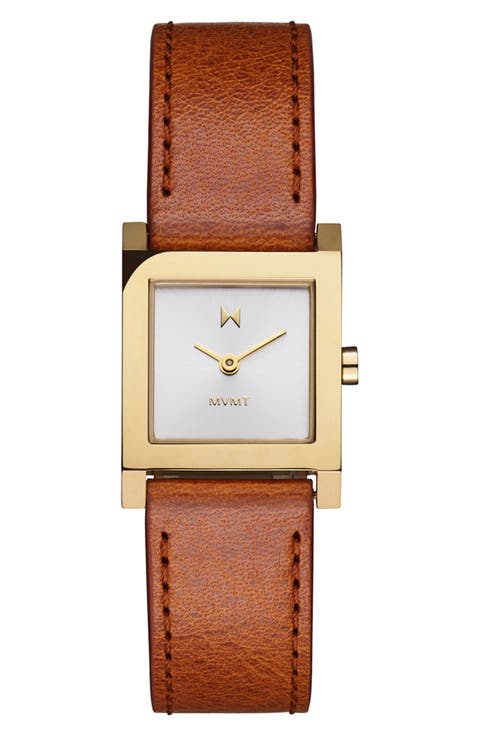 Marquee Square Leather Strap Watch, 22mm