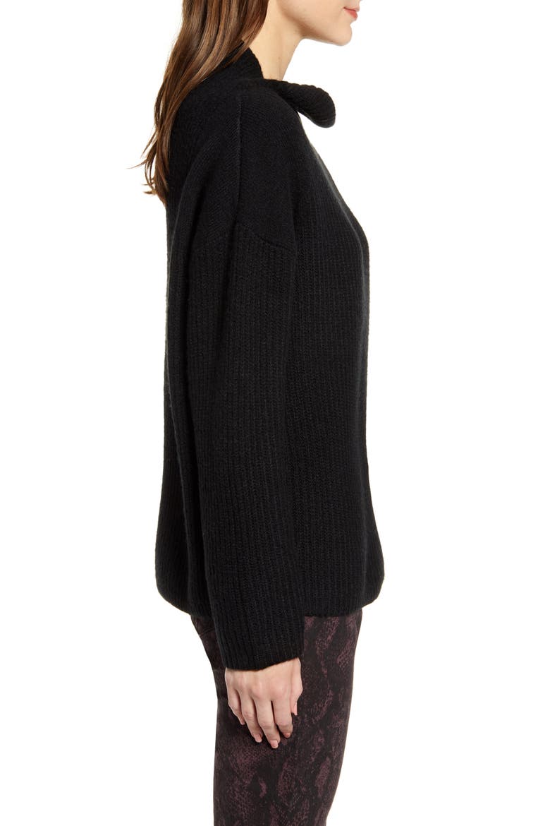 Rib Funnel Neck Sweater, Alternate, color, BLACK