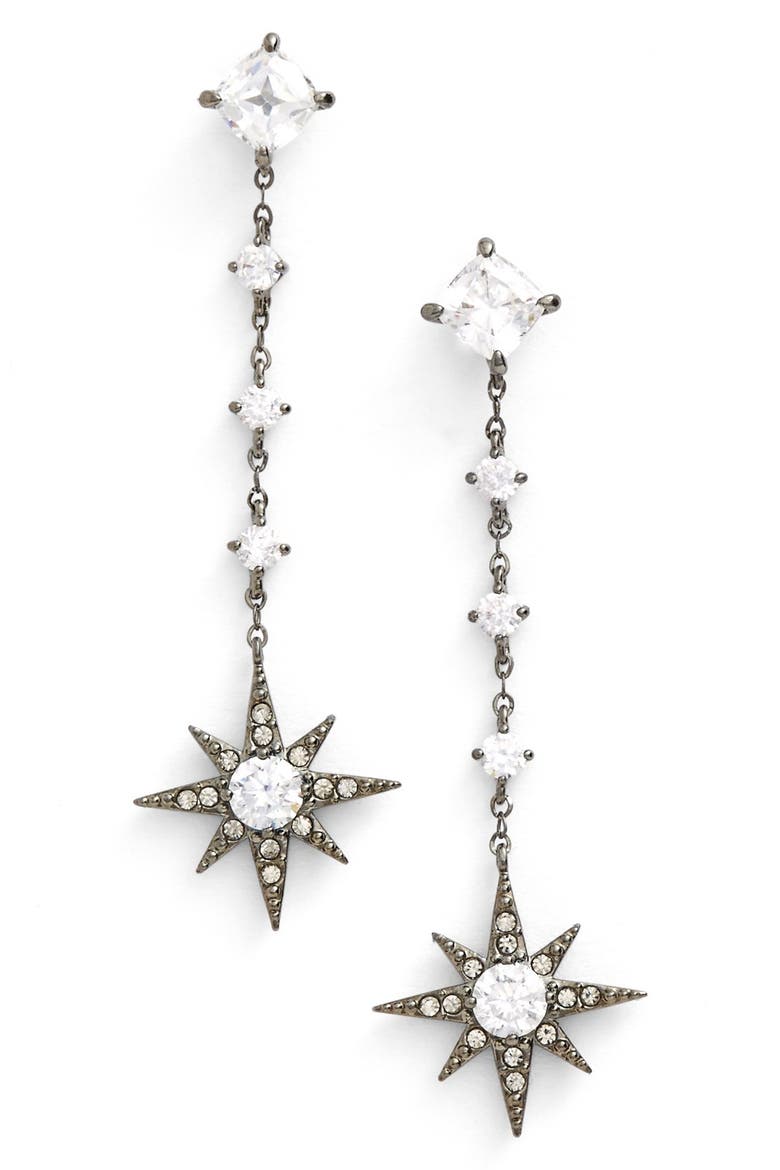 'Starry Night' Linear Drop Earrings, Main, color, BLACK
