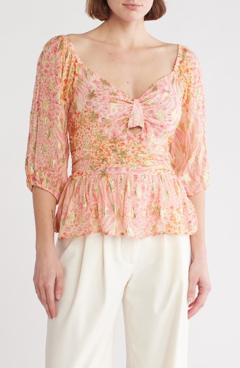 CIEBON Geena Knot Front Peplum Top, Main, color,