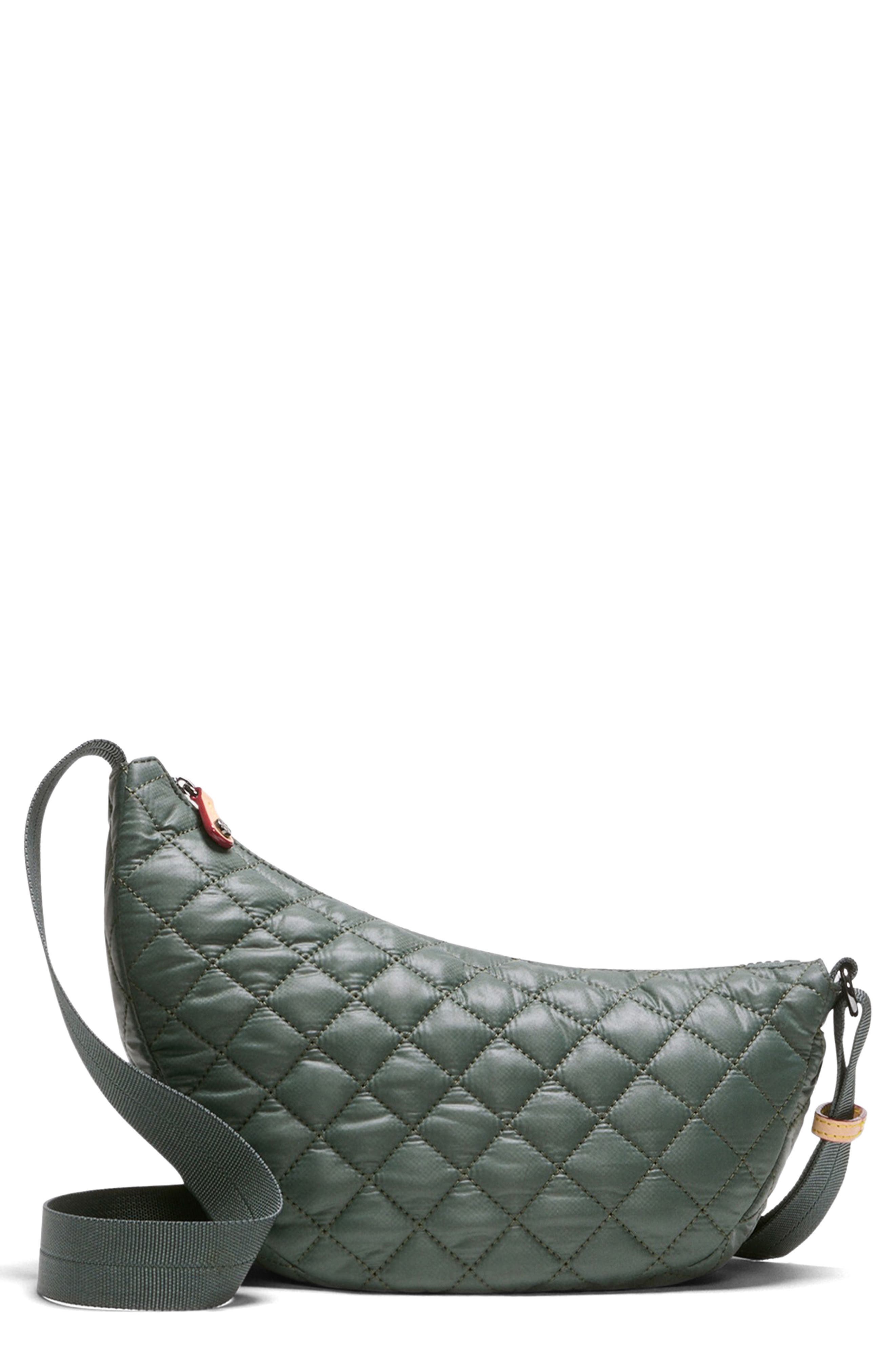 Small Metro Smile Quilted Nylon Crossbody Bag, Main, color, JUNIPER
