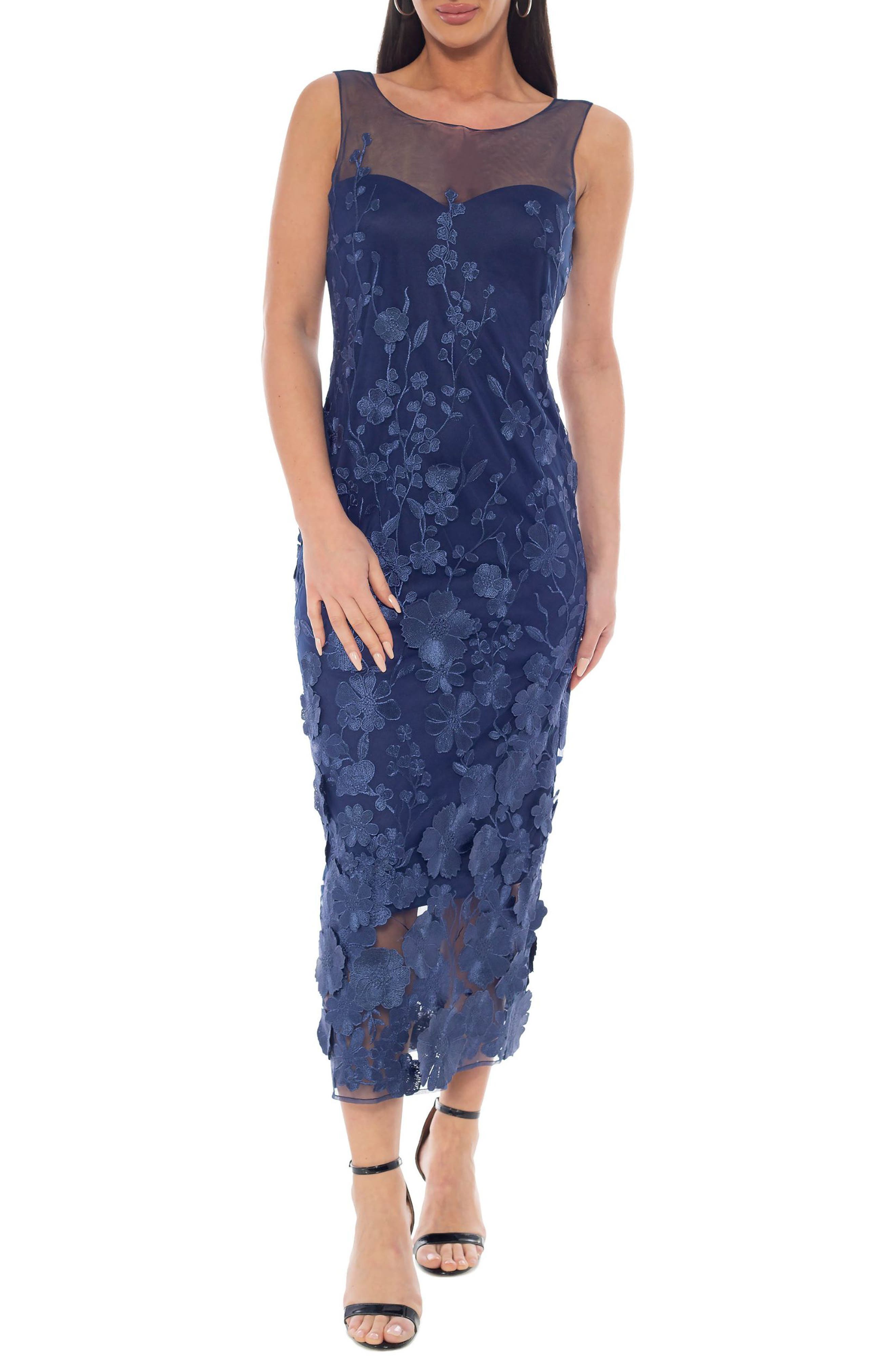 Illusion Embroidered Midi Dress