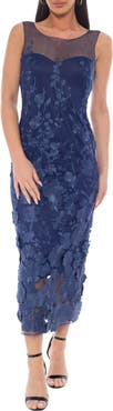 Oleg Cassini Illusion Embroidered Midi Dress