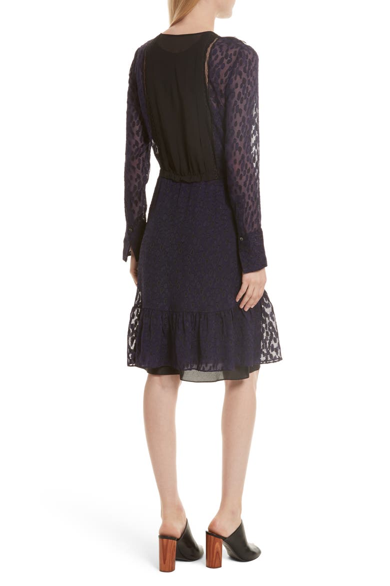 Fil Coupé Silk Blend Dress, Alternate, color, NAVY