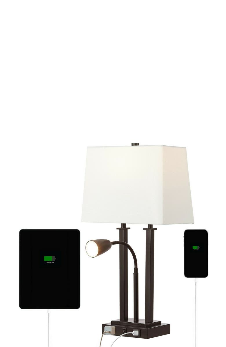 JONATHAN Y Blaire 23.75" 2-Light Modern Farmhouse Metal LED Table Lamp with USB Charging port, Main, color, Oil Rubbed Bronze