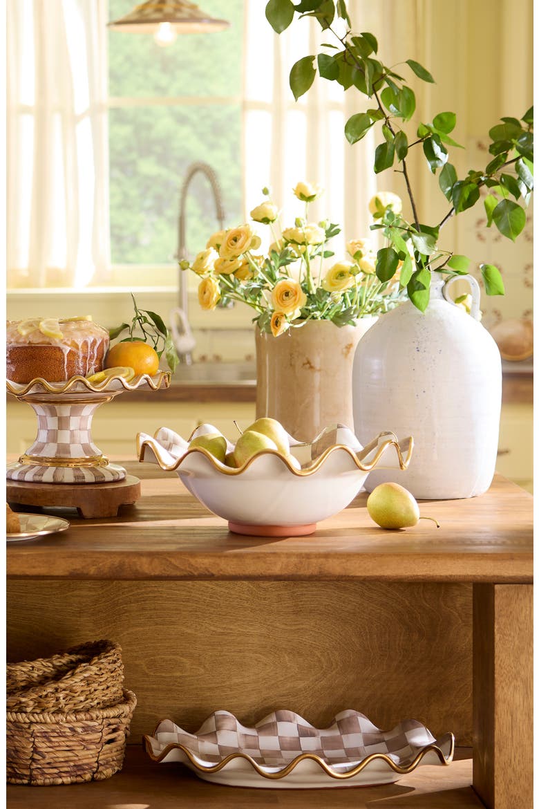 Mocha Check Ceramic Fluted Serving Bowl, Alternate, color, MOCHA