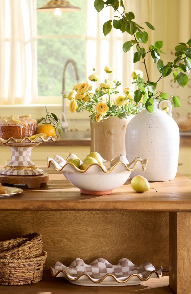 MACKENZIE CHILDS Mocha Check Ceramic Fluted Serving Bowl, Alternate, color, Mocha