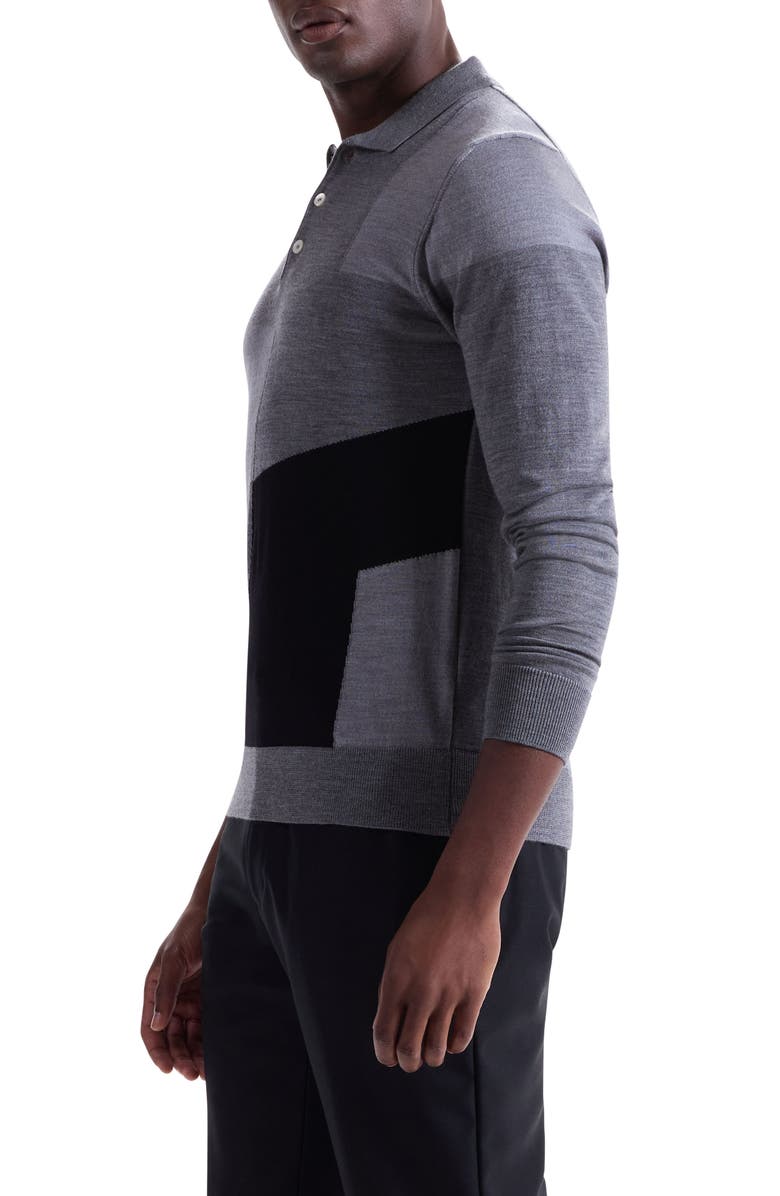 Bugatchi Colorblock Merino Wool Polo Sweater, Alternate, color, Zinc