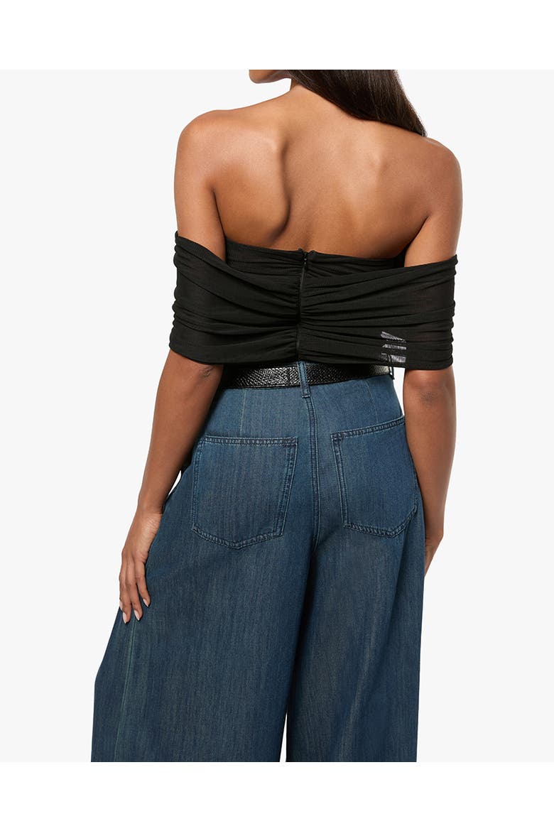 Ruched Off Shoulder Bodysuit, Alternate, color, BLACK