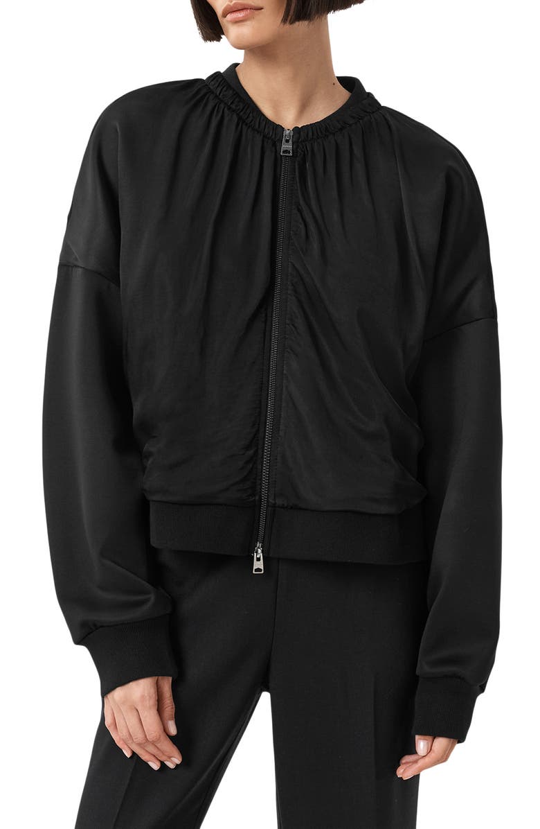 AllSaints Mirri Shirred Bomber, Main, color, 