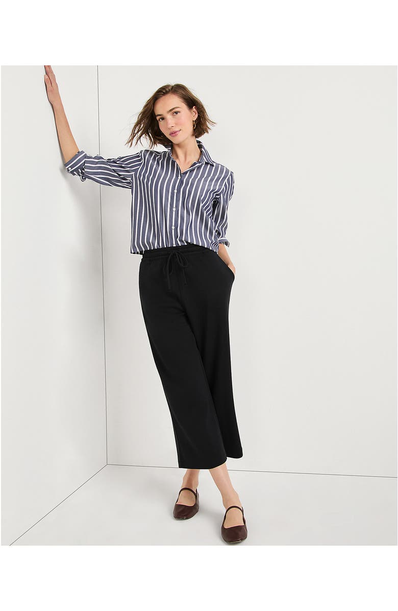 Lands' End Sport Knit Pull On Drawstring Wide Leg Crop Pants, Alternate, color, Black