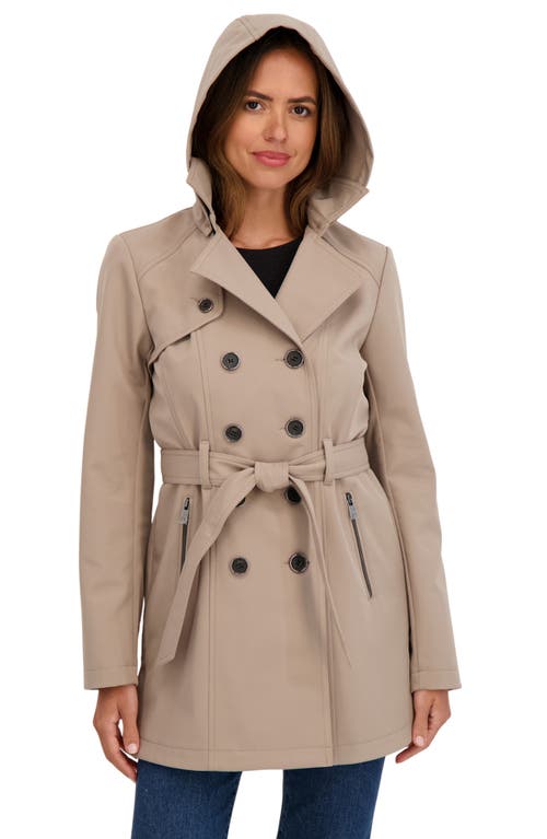 Sebby Water-resistant Hooded Double-breasted Trench Coat In Brown