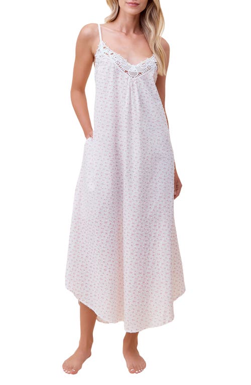 Shop Papinelle Swiss Dot Lace Trim Cotton Nightgown In Strawberry Ice Ditsy