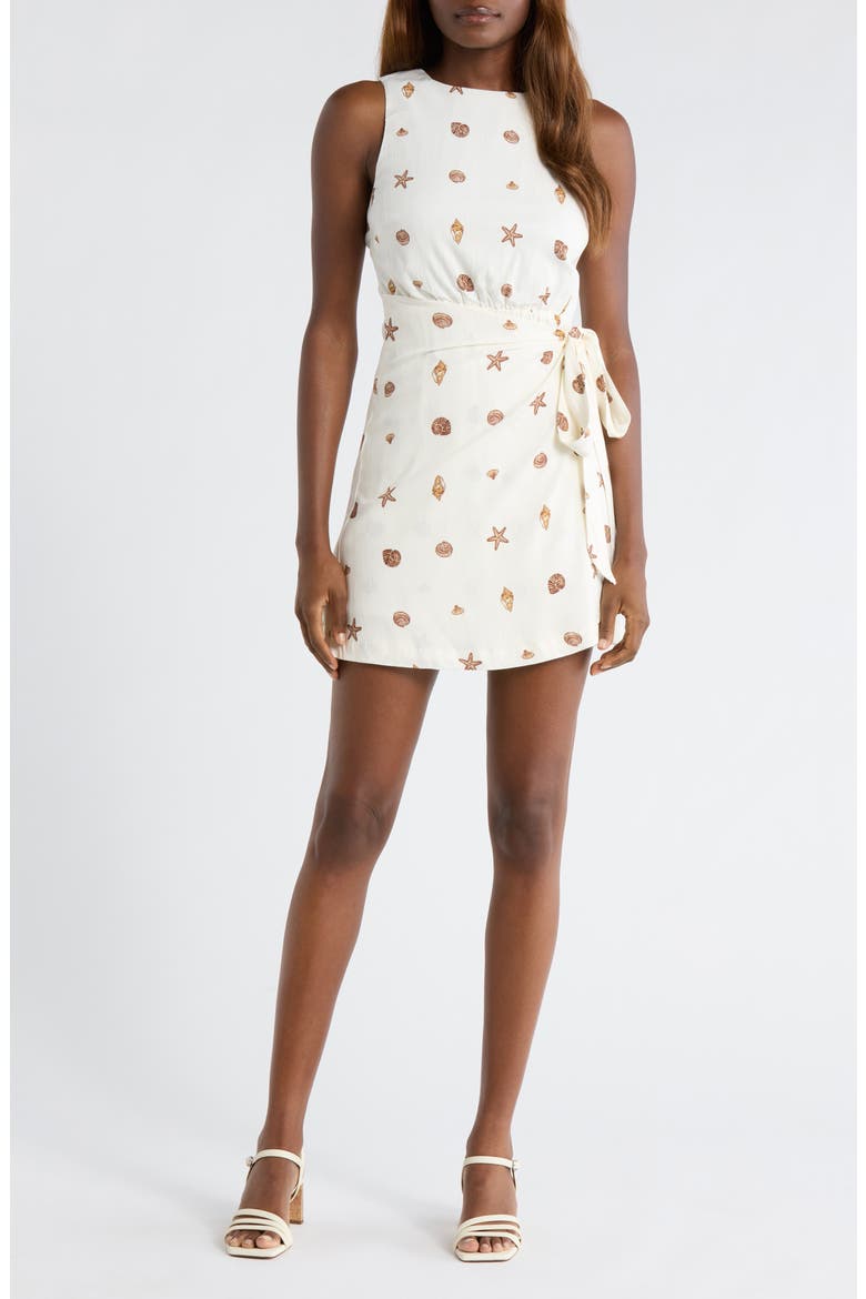 Cerise Shells Janis Faux Wrap Minidress, Main, color, IVORY-BROWN