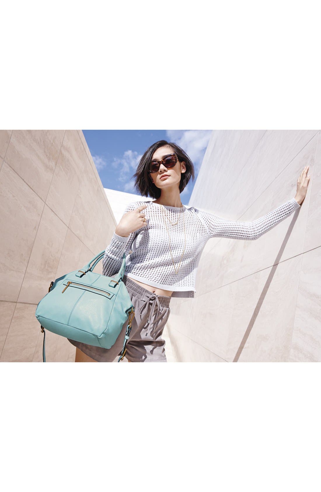 'Medium Faro' Leather Satchel, Alternate, color, BLACK