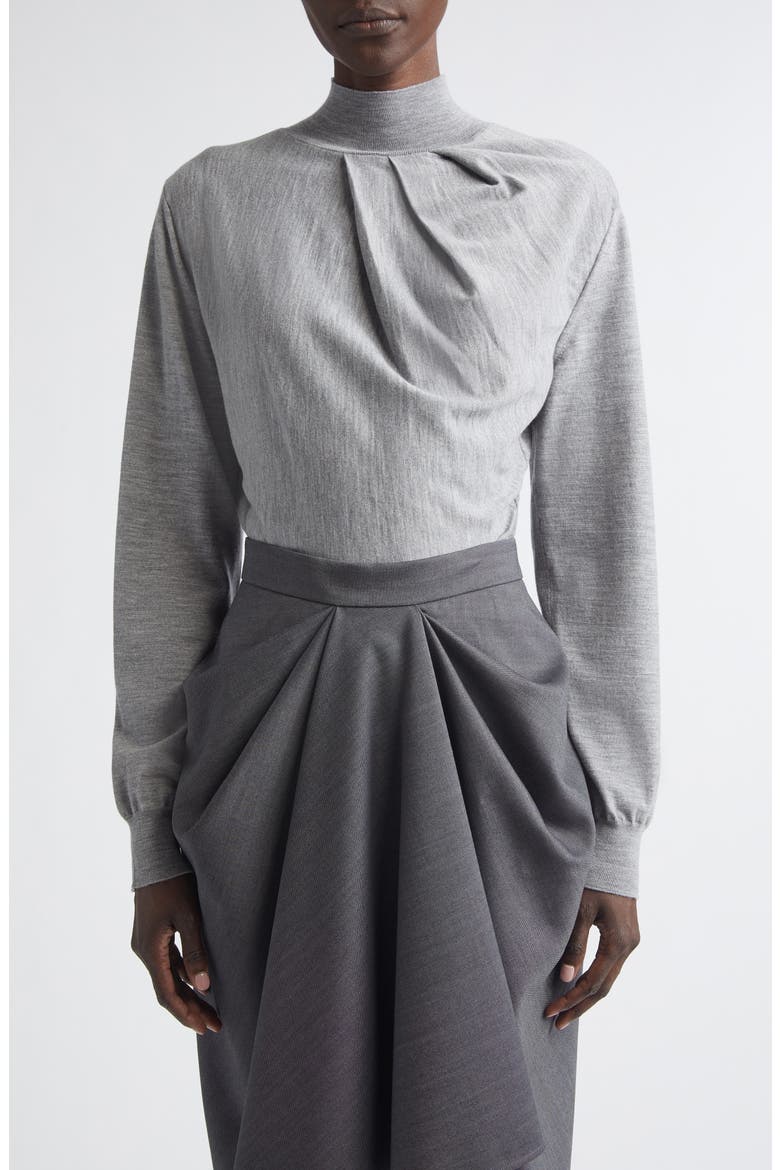 Draped Merino Wool Blend Mock Neck Sweater, Main, color, LIGHT GREY