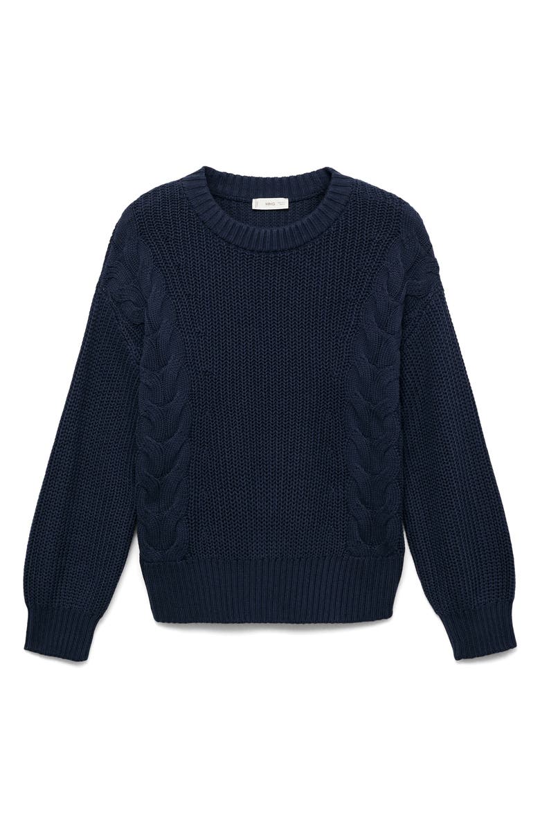 MANGO TEEN Chunky Cotton Cable Sweater, Alternate, color, Navy